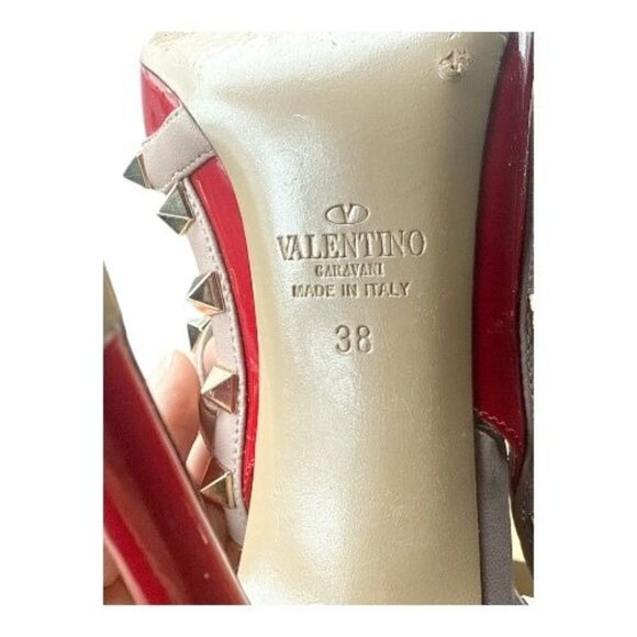 VALENTINO GARAVANI Rockstud Caged Pump EU 38 US 8 Red Patent Pointed High Heel - Picture 14 of 14
